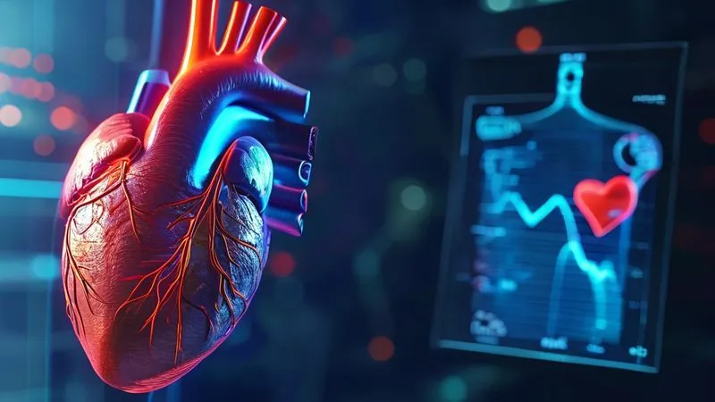 A photorealistic, detailed medical illustration of a human heart with coronary arteries highlighted, showing subtle plaque buildup. Next to it, a blurred image of a CAC scan result with a numerical score, indicating early detection. Professional photography, 8K, cinematic lighting, sharp focus on the heart, depth of field blurring the background, shot on a high-end DSLR.