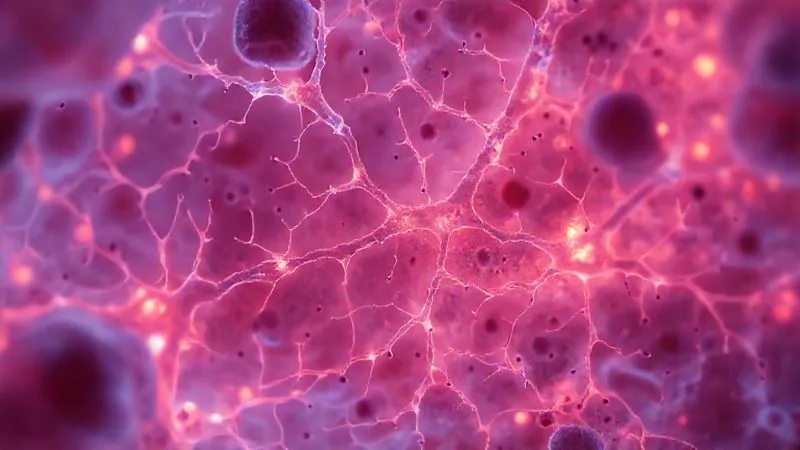 A photorealistic, professional photography, 8K, cinematic lighting, sharp focus, depth of field, shot on a high-end DSLR. A microscopic view of bone tissue, showing intricate cellular activity with subtle, glowing pathways representing metabolic processes, some pathways appearing blocked or disrupted by shadowy, abstract elements, against a clean, scientific background. A photorealistic, professional photography, 8K, cinematic lighting, sharp focus, depth of field, shot on a high-end DSLR. A microscopic view of bone tissue, showing intricate cellular activity with subtle, glowing pathways representing metabolic processes, some pathways appearing blocked or disrupted by shadowy, abstract elements, against a clean, scientific background.
