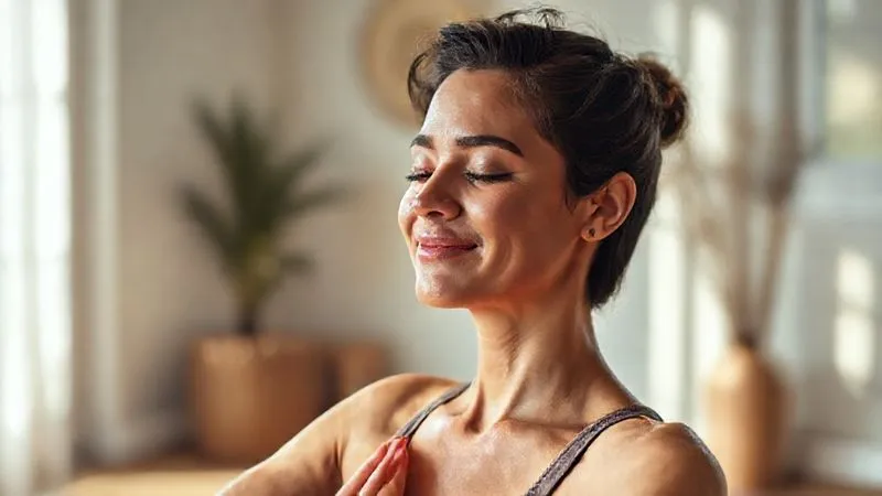A professional photograph of a person practicing a gentle yoga pose in a serene, naturally lit room, exuding calm and inner peace. Their eyes are closed, a soft smile on their face. Photorealistic, professional photography, 8K, cinematic lighting, sharp focus on the person, depth of field blurring the background, emotionally resonant. A professional photograph of a person practicing a gentle yoga pose in a serene, naturally lit room, exuding calm and inner peace. Their eyes are closed, a soft smile on their face. Photorealistic, professional photography, 8K, cinematic lighting, sharp focus on the person, depth of field blurring the background, emotionally resonant.