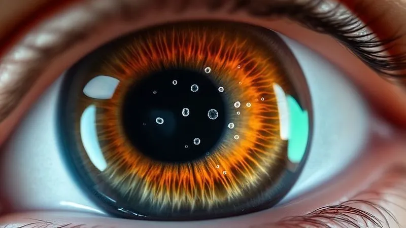 Photorealistic, professional photography, 8K, cinematic lighting, sharp focus on a cross-section of a human eye, showing a magnified view of the cornea with a transparent LASIK flap slightly lifted, and tiny, translucent epithelial cells migrating into the interface, depth of field blurring the background, shot on a high-end DSLR, illustrating the microscopic process of epithelial ingrowth. Photorealistic, professional photography, 8K, cinematic lighting, sharp focus on a cross-section of a human eye, showing a magnified view of the cornea with a transparent LASIK flap slightly lifted, and tiny, translucent epithelial cells migrating into the interface, depth of field blurring the background, shot on a high-end DSLR, illustrating the microscopic process of epithelial ingrowth.