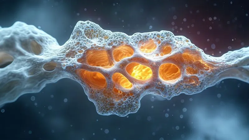 A highly detailed, photorealistic microscopic view of bone tissue, showing a clear imbalance between active osteoblasts (small, building cells) and hyperactive osteoclasts (larger, bone-resorbing cells) under the influence of glucocorticoids, with subtle cellular damage visible. Professional photography, 8K, cinematic lighting, sharp focus, depth of field, shot on a high-end DSLR. A highly detailed, photorealistic microscopic view of bone tissue, showing a clear imbalance between active osteoblasts (small, building cells) and hyperactive osteoclasts (larger, bone-resorbing cells) under the influence of glucocorticoids, with subtle cellular damage visible. Professional photography, 8K, cinematic lighting, sharp focus, depth of field, shot on a high-end DSLR.