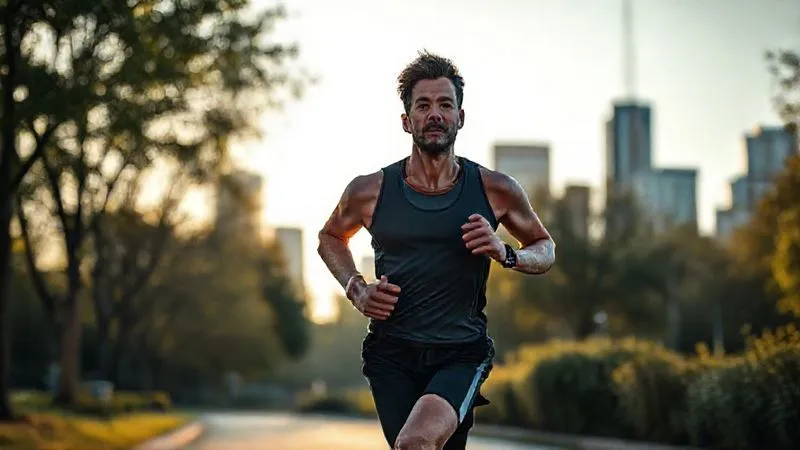 A photorealistic image of a fit professional man in athletic wear, mid-run in an urban park at sunrise, exuding energy and confidence. His posture is strong, with sharp focus on his determined expression. Cinematic lighting casts long shadows, depth of field blurs the city skyline in the background, 8K hyper-detailed, shot on a high-end DSLR. A photorealistic image of a fit professional man in athletic wear, mid-run in an urban park at sunrise, exuding energy and confidence. His posture is strong, with sharp focus on his determined expression. Cinematic lighting casts long shadows, depth of field blurs the city skyline in the background, 8K hyper-detailed, shot on a high-end DSLR.