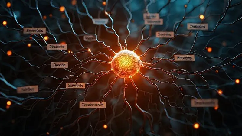 A photorealistic, professional photography, 8K, cinematic lighting, sharp focus, depth of field, shot on a high-end DSLR. A complex, interconnected web of biological pathways and environmental factors, with a central glowing node representing hidden inflammation. Various threads lead to this node, labeled metaphorically as 'gut health,' 'stress,' 'toxins,' 'diet,' 'infections,' and 'genetics,' illustrating the multi-factorial nature of chronic inflammation. The lighting is subtle but highlights the intricate connections, conveying a sense of deep scientific discovery. A photorealistic, professional photography, 8K, cinematic lighting, sharp focus, depth of field, shot on a high-end DSLR. A complex, interconnected web of biological pathways and environmental factors, with a central glowing node representing hidden inflammation. Various threads lead to this node, labeled metaphorically as 'gut health,' 'stress,' 'toxins,' 'diet,' 'infections,' and 'genetics,' illustrating the multi-factorial nature of chronic inflammation. The lighting is subtle but highlights the intricate connections, conveying a sense of deep scientific discovery.