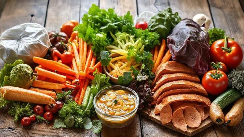 Photorealistic, professional photography, 8K, cinematic lighting, sharp focus, depth of field, shot on a high-end DSLR, a vibrant and diverse array of fresh, healthy, gut-friendly foods meticulously arranged on a rustic wooden table. Include colorful vegetables, lean proteins, and a small bowl of fermented food, all bathed in soft, natural light, symbolizing nourishment and balanced dietary choices for gut health. Photorealistic, professional photography, 8K, cinematic lighting, sharp focus, depth of field, shot on a high-end DSLR, a vibrant and diverse array of fresh, healthy, gut-friendly foods meticulously arranged on a rustic wooden table. Include colorful vegetables, lean proteins, and a small bowl of fermented food, all bathed in soft, natural light, symbolizing nourishment and balanced dietary choices for gut health.