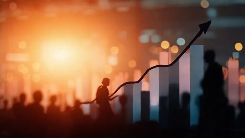 A photorealistic image of a financial graph with an upward trend, overlaid with subtle human silhouettes, symbolizing the growth and health of a workforce. Professional photography, 8K, cinematic lighting, sharp focus, depth of field, shot on a high-end DSLR. A photorealistic image of a financial graph with an upward trend, overlaid with subtle human silhouettes, symbolizing the growth and health of a workforce. Professional photography, 8K, cinematic lighting, sharp focus, depth of field, shot on a high-end DSLR.