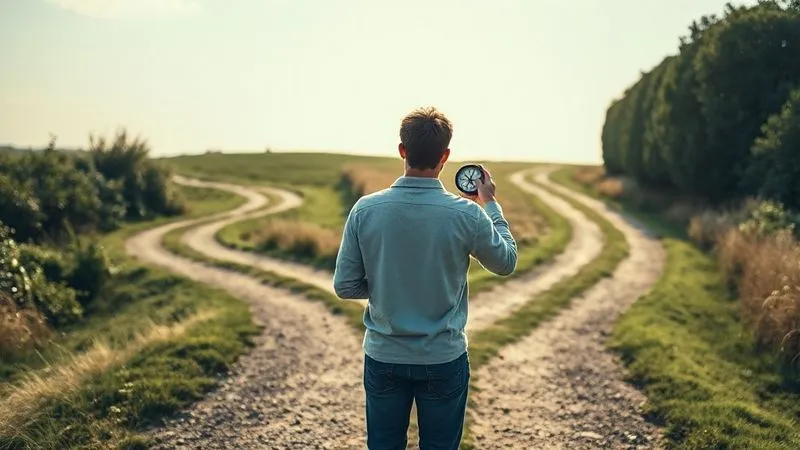 Photorealistic, professional photography, 8K, cinematic lighting, sharp focus, depth of field, shot on a high-end DSLR. A person standing at a crossroads, looking down two paths. One path is winding, overgrown, and shadowy, while the other is clearly defined, well-lit, and leads towards a bright horizon. The individual holds a compass, symbolizing choice and direction in their recovery journey. The scene evokes contemplation and the weight of decision. Photorealistic, professional photography, 8K, cinematic lighting, sharp focus, depth of field, shot on a high-end DSLR. A person standing at a crossroads, looking down two paths. One path is winding, overgrown, and shadowy, while the other is clearly defined, well-lit, and leads towards a bright horizon. The individual holds a compass, symbolizing choice and direction in their recovery journey. The scene evokes contemplation and the weight of decision.