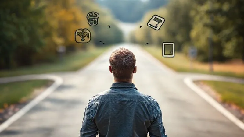 A photorealistic image of a person standing at a crossroads, looking determinedly at a clear path ahead, with various symbolic 'coping tools' (like a deep breath symbol, a phone for support) subtly integrated into the environment. The background shows blurred, challenging elements, representing triggers. 8K, cinematic lighting, sharp focus, depth of field, professional photography. A photorealistic image of a person standing at a crossroads, looking determinedly at a clear path ahead, with various symbolic 'coping tools' (like a deep breath symbol, a phone for support) subtly integrated into the environment. The background shows blurred, challenging elements, representing triggers. 8K, cinematic lighting, sharp focus, depth of field, professional photography.