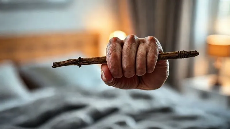 A photorealistic close-up of a man's hand holding a single barb, symbolizing strength training, with a blurred background of a serene, well-rested bedroom, subtly integrating elements of sleep and exercise. Professional photography, 8K, cinematic lighting, sharp focus on the hand and barb, depth of field, shot on a high-end DSLR. A photorealistic close-up of a man's hand holding a single barb, symbolizing strength training, with a blurred background of a serene, well-rested bedroom, subtly integrating elements of sleep and exercise. Professional photography, 8K, cinematic lighting, sharp focus on the hand and barb, depth of field, shot on a high-end DSLR.