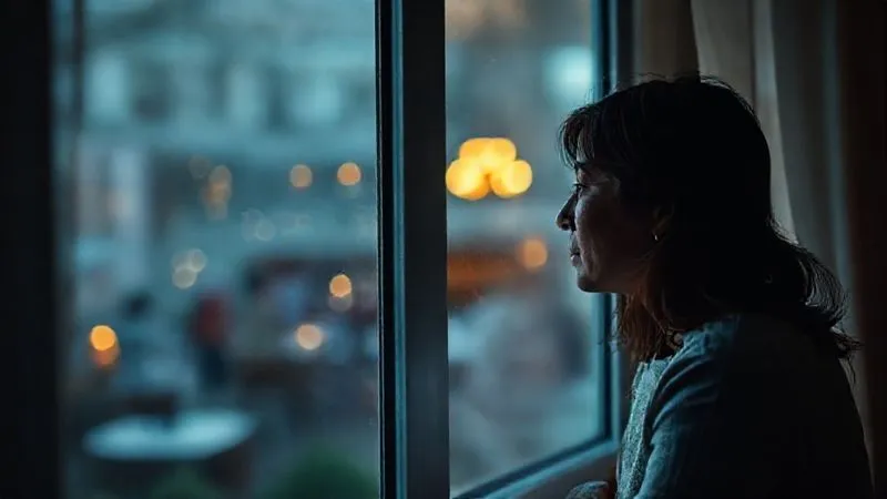 A photorealistic, professional photography, 8K, cinematic lighting, sharp focus, depth of field, shot on a high-end DSLR image of a person looking out a window, calm and reflective, symbolizing emotional detachment and self-focus. The scene outside the window is slightly blurred, representing a chaotic family situation, while the person inside is in sharp focus, embodying peace and resilience. A photorealistic, professional photography, 8K, cinematic lighting, sharp focus, depth of field, shot on a high-end DSLR image of a person looking out a window, calm and reflective, symbolizing emotional detachment and self-focus. The scene outside the window is slightly blurred, representing a chaotic family situation, while the person inside is in sharp focus, embodying peace and resilience.