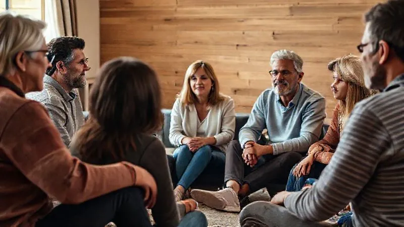 A photorealistic, professional photography, 8K, cinematic lighting, sharp focus, depth of field, shot on a high-end DSLR image of a diverse group of people sitting in a circle in a warm, inviting support group setting. They are listening intently to one speaker, with expressions of empathy and understanding, highlighting community, connection, and shared experience. Soft, natural light illuminates the scene. A photorealistic, professional photography, 8K, cinematic lighting, sharp focus, depth of field, shot on a high-end DSLR image of a diverse group of people sitting in a circle in a warm, inviting support group setting. They are listening intently to one speaker, with expressions of empathy and understanding, highlighting community, connection, and shared experience. Soft, natural light illuminates the scene.