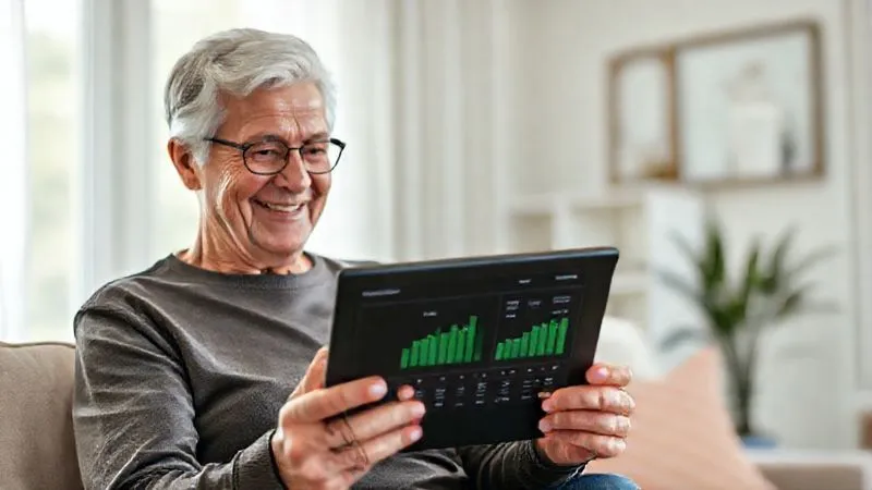 Photorealistic, professional photography, 8K, cinematic lighting, sharp focus, depth of field, shot on a high-end DSLR. A heart patient, possibly in their 50s or 60s, smiling confidently while looking at a tablet displaying a clear, easy-to-read dashboard of their positive health progress (e.g., green charts for blood pressure, weight loss, activity levels). The setting is a bright, modern home, with a subtle focus on the patient's engaged expression and the clear data visualization on the screen. Photorealistic, professional photography, 8K, cinematic lighting, sharp focus, depth of field, shot on a high-end DSLR. A heart patient, possibly in their 50s or 60s, smiling confidently while looking at a tablet displaying a clear, easy-to-read dashboard of their positive health progress (e.g., green charts for blood pressure, weight loss, activity levels). The setting is a bright, modern home, with a subtle focus on the patient's engaged expression and the clear data visualization on the screen.