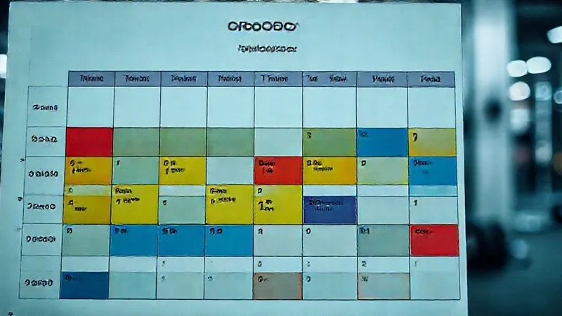 A photorealistic image of a detailed training calendar with different colored blocks representing varied training intensities (e.g., heavy, light, power, recovery), highlighting strategic periodization for an elite athlete. Professional photography, 8K, cinematic lighting, sharp focus on the calendar details, depth of field blurring a gym background. A photorealistic image of a detailed training calendar with different colored blocks representing varied training intensities (e.g., heavy, light, power, recovery), highlighting strategic periodization for an elite athlete. Professional photography, 8K, cinematic lighting, sharp focus on the calendar details, depth of field blurring a gym background.