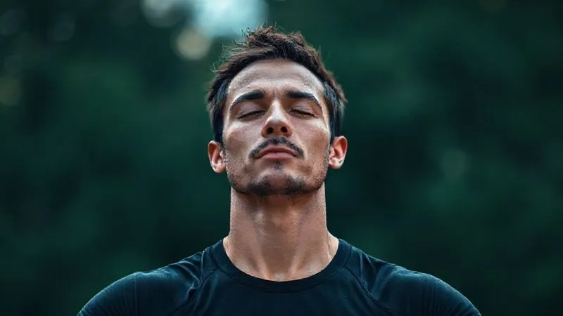 A photorealistic image of an athlete meditating or practicing deep breathing in a calm, focused manner, perhaps with a subtle overlay of brain waves or a serene natural background, representing mental resilience and stress reduction. Professional photography, 8K, cinematic lighting, sharp focus on the athlete's peaceful expression, depth of field blurring the background. A photorealistic image of an athlete meditating or practicing deep breathing in a calm, focused manner, perhaps with a subtle overlay of brain waves or a serene natural background, representing mental resilience and stress reduction. Professional photography, 8K, cinematic lighting, sharp focus on the athlete's peaceful expression, depth of field blurring the background.