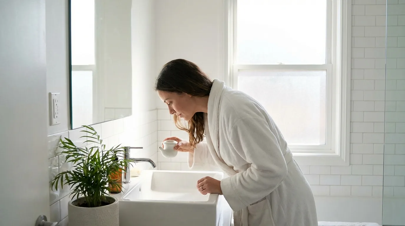 Using a Neti pot to clear nasal passages and relieve congestion.