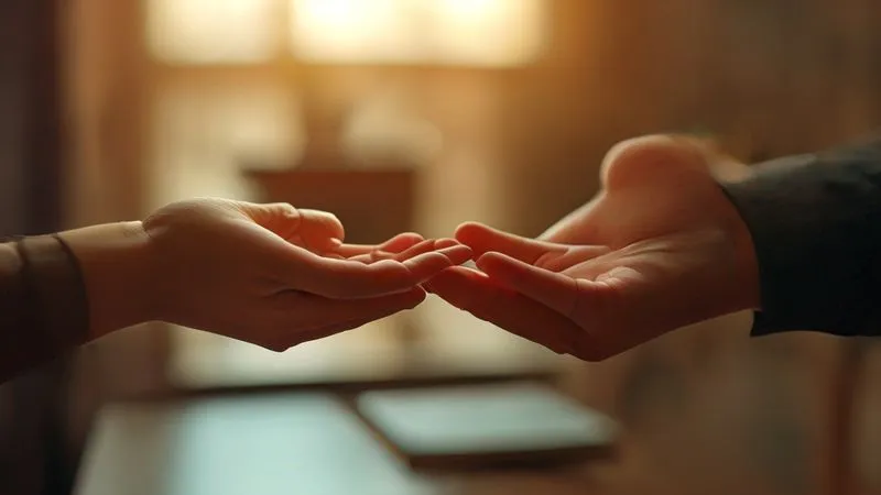 A photorealistic image of two hands, one open and offering, the other slightly withdrawn but not entirely closed, against a blurred background of a warm, inviting counseling office. Cinematic lighting highlights the subtle tension and potential for connection, 8K, sharp focus, depth of field. A photorealistic image of two hands, one open and offering, the other slightly withdrawn but not entirely closed, against a blurred background of a warm, inviting counseling office. Cinematic lighting highlights the subtle tension and potential for connection, 8K, sharp focus, depth of field.