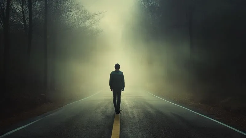 A photorealistic image of a person standing at a crossroads, one path clear and bright, the other shrouded in mist and shadows, symbolizing fear of the unknown. The person's face shows apprehension but also a glimmer of curiosity. Cinematic lighting, 8K, sharp focus on the person, depth of field blurring the background. A photorealistic image of a person standing at a crossroads, one path clear and bright, the other shrouded in mist and shadows, symbolizing fear of the unknown. The person's face shows apprehension but also a glimmer of curiosity. Cinematic lighting, 8K, sharp focus on the person, depth of field blurring the background.