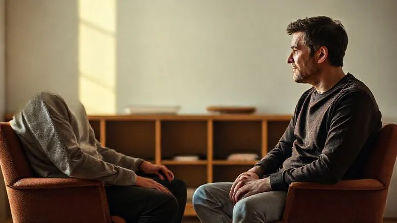 Photorealistic, professional photography, 8K, cinematic lighting, sharp focus, depth of field, shot on a high-end DSLR. Two individuals seated facing each other in a warm, minimalist room, engaged in a deep, empathetic conversation. One person is speaking with open body language, and the other is actively listening, leaning slightly forward, reflecting understanding. Soft, natural light illuminates their faces. Photorealistic, professional photography, 8K, cinematic lighting, sharp focus, depth of field, shot on a high-end DSLR. Two individuals seated facing each other in a warm, minimalist room, engaged in a deep, empathetic conversation. One person is speaking with open body language, and the other is actively listening, leaning slightly forward, reflecting understanding. Soft, natural light illuminates their faces.