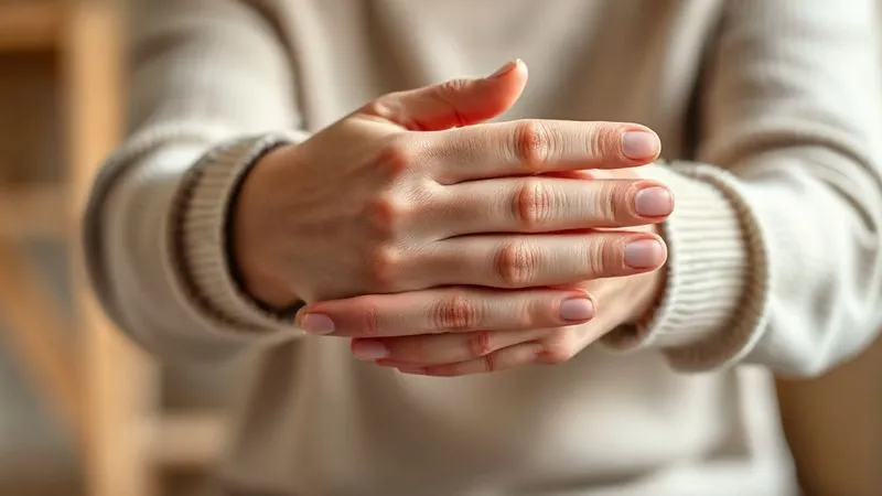 A photorealistic close-up of a person's hands, one gently resting on the other, symbolizing resilience and self-care. The background is a softly blurred, warm-toned interior, suggesting a safe and comforting environment, with soft, natural light, sharp focus on the hands, depth of field, 8K, professional photography, shot on a high-end DSLR.