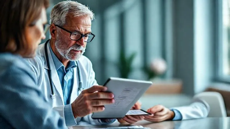 A photorealistic, professional photography, 8K image of a doctor explaining complex allergy test results on a tablet to a patient, with a focus on empathy and clarity. Cinematic lighting, sharp focus on the tablet and faces, depth of field blurring the background, shot on a high-end DSLR. A photorealistic, professional photography, 8K image of a doctor explaining complex allergy test results on a tablet to a patient, with a focus on empathy and clarity. Cinematic lighting, sharp focus on the tablet and faces, depth of field blurring the background, shot on a high-end DSLR.