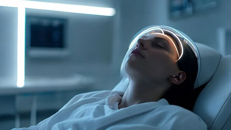 photorealistic, professional photography, 8K, cinematic lighting, sharp focus, depth of field, shot on a high-end DSLR. A person sitting calmly in a modern, minimalist clinic room, receiving transcranial magnetic stimulation (TMS). The TMS coil is visible near their head, emitting a soft, ethereal glow. The person's expression is serene and hopeful. The background is slightly blurred, focusing on the technology and the patient, conveying advanced medical intervention and calm. No text or logos. photorealistic, professional photography, 8K, cinematic lighting, sharp focus, depth of field, shot on a high-end DSLR. A person sitting calmly in a modern, minimalist clinic room, receiving transcranial magnetic stimulation (TMS). The TMS coil is visible near their head, emitting a soft, ethereal glow. The person's expression is serene and hopeful. The background is slightly blurred, focusing on the technology and the patient, conveying advanced medical intervention and calm. No text or logos.