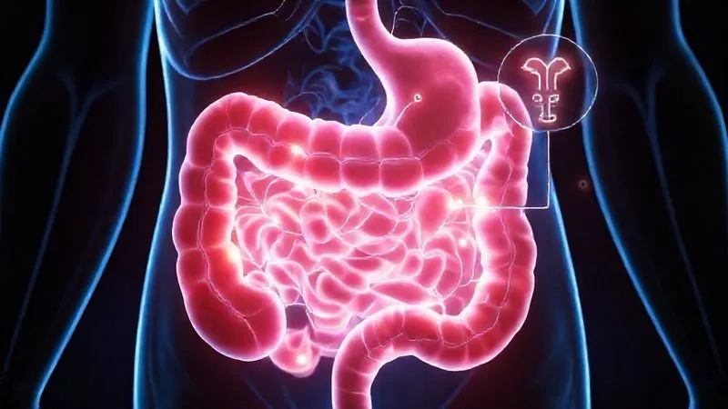 A photorealistic stylized image of the human gut, with subtle glowing pathways connecting it to a representation of the brain and hormonal symbols. The image is clean, scientific, and visually represents the 'gut-brain-hormone axis', with a focus on healthy, vibrant microbiota. 8K, cinematic lighting, sharp focus, depth of field, professional photography, shot on a high-end DSLR. A photorealistic stylized image of the human gut, with subtle glowing pathways connecting it to a representation of the brain and hormonal symbols. The image is clean, scientific, and visually represents the 'gut-brain-hormone axis', with a focus on healthy, vibrant microbiota. 8K, cinematic lighting, sharp focus, depth of field, professional photography, shot on a high-end DSLR.
